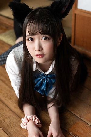 Sexy Japanese girl Ria Kurumi in school uniform shows her shaved pussy under her skirt